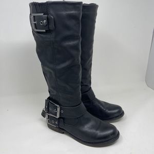 ALDO Womens Tall Moto Boots Buckle Zipper Details Leather Black US 6